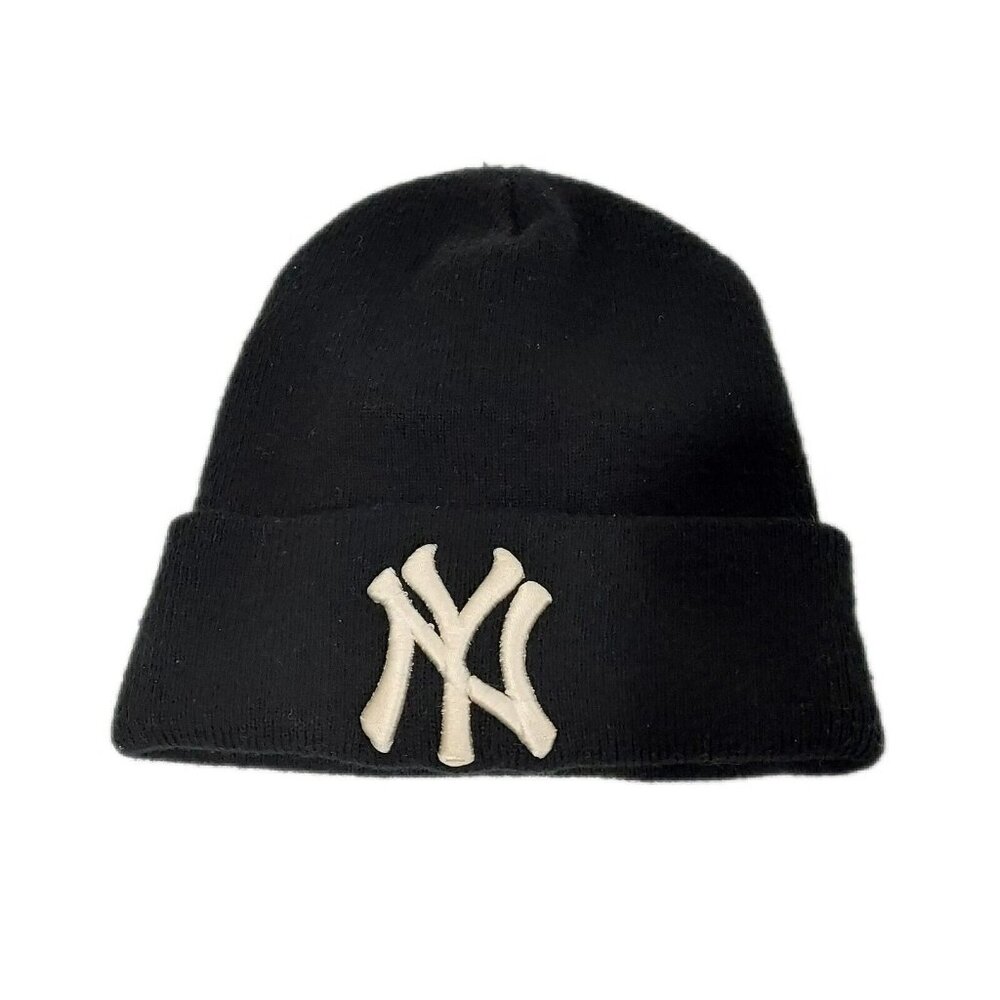 NEW YORK KIDS black Knit Cap Hat Lid Beanie Warm fancy embroidered white NY